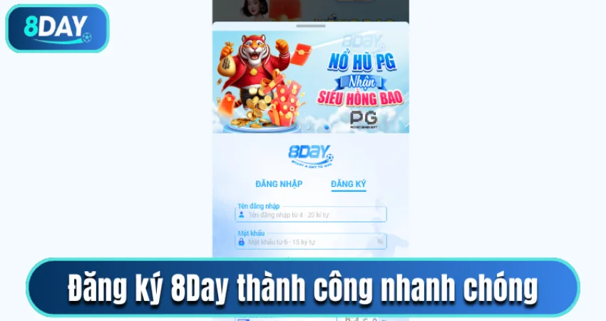 Đăng ký 8Day thành công nhanh chóng qua trang chủ webgame